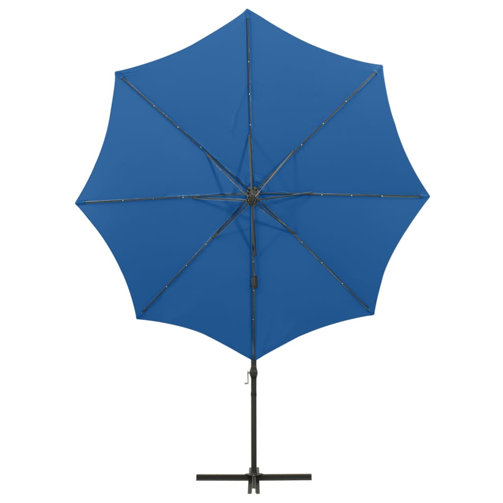 Parasol déporté avec mât et lumières LED Bleu azuré 300cm - 7