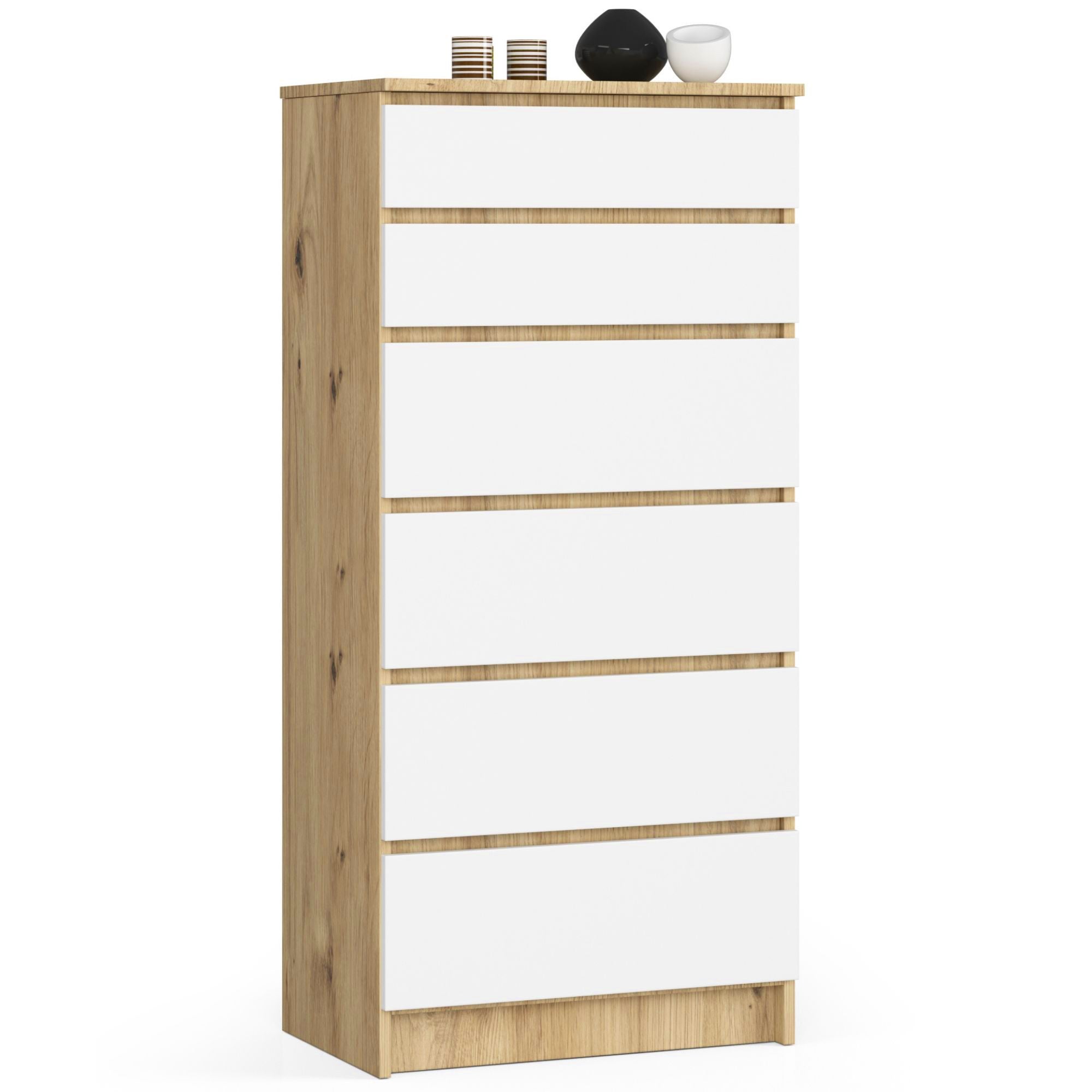 Komoda AKORD K60 Dąb Artisan 60 cm 6 szuflad kolor Biały mat 60x40x130 cm