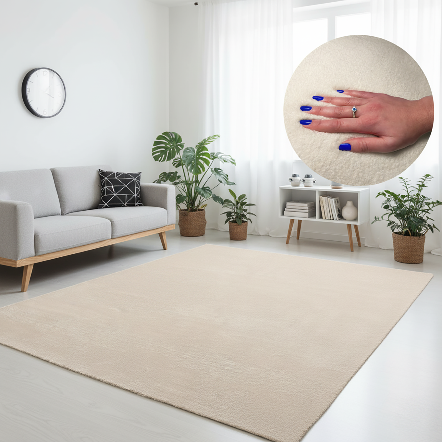 RUGURA - Alfombra Salón Moderna Unicolor Lavable Antideslizante Pelo Corto y Suave 150x220cm Beige - 4