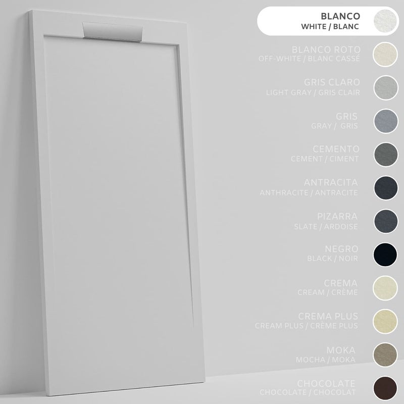 SOULHOME Brodzik prysznicowy– Żywica– Gel Coat– Gładka/Kamienna tekstura – Antypoślizgowy – biały- 90X70- Niski 3cm– Elegancki