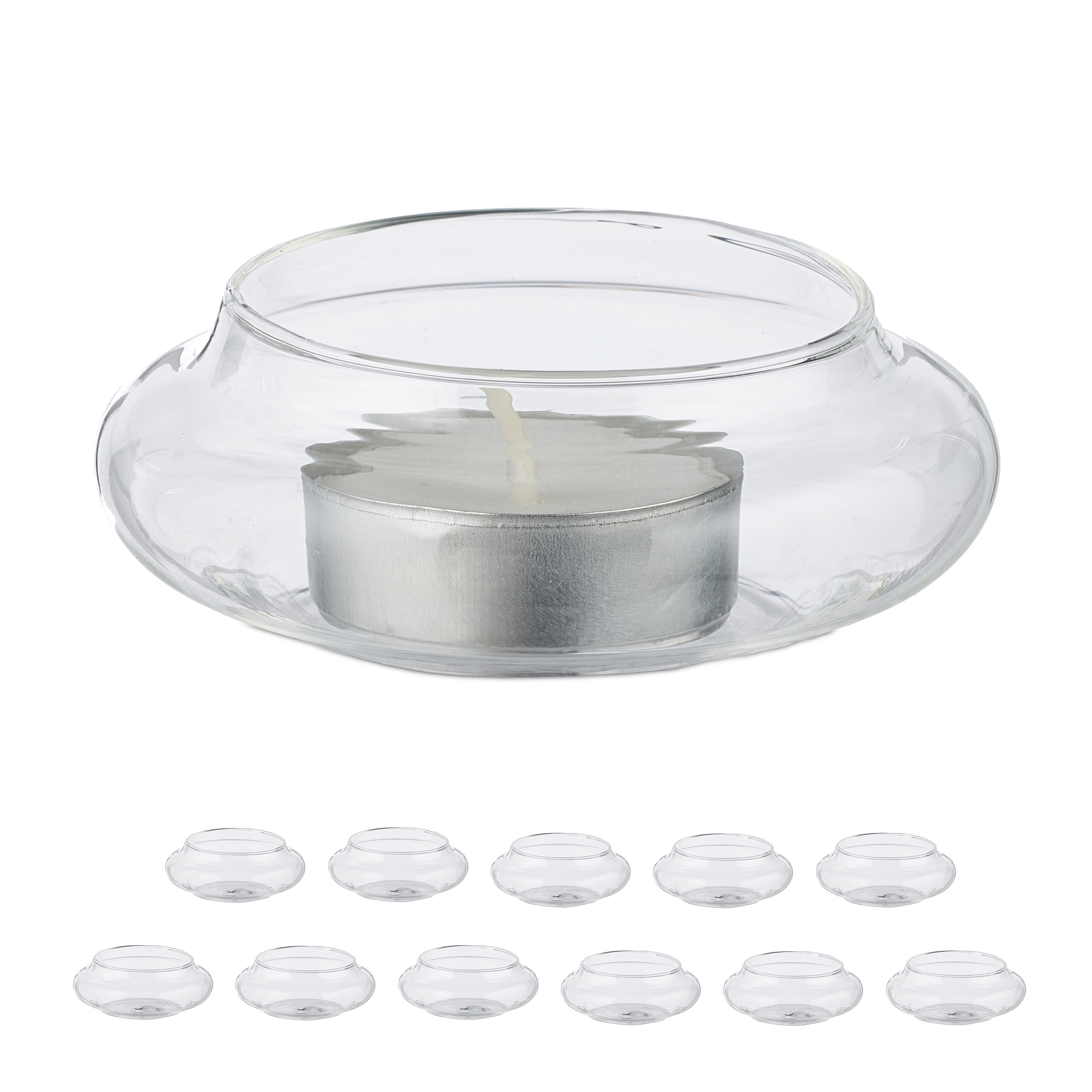 Relaxdays pack 12 portavelas flotantes, soportes velitas de té, 3,5 x 8 cm, decoración estanque y piscina, transparente