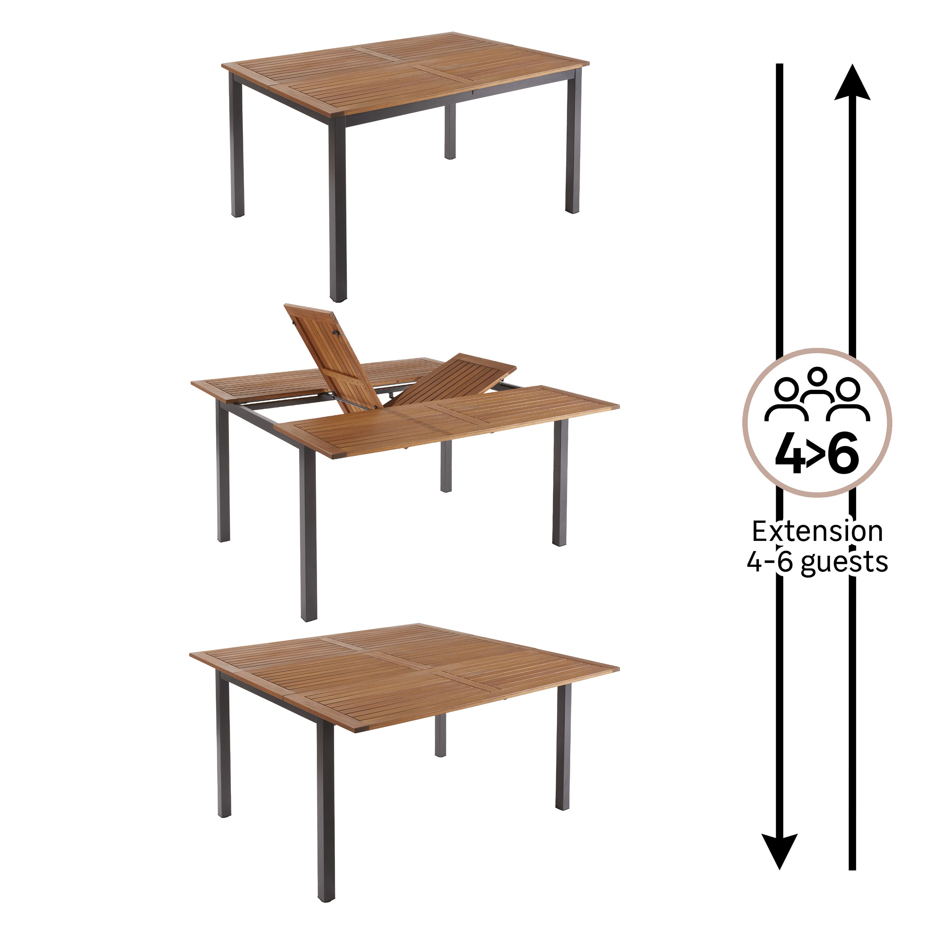 NATERIAL - Stół ogrodowy ORIS - 4 do 8 osób - Stół rozkładany - 102/147 x 147 x 75 cm - Aluminium - Eukaliptus FSC - Stół zewnętrzny - 3
