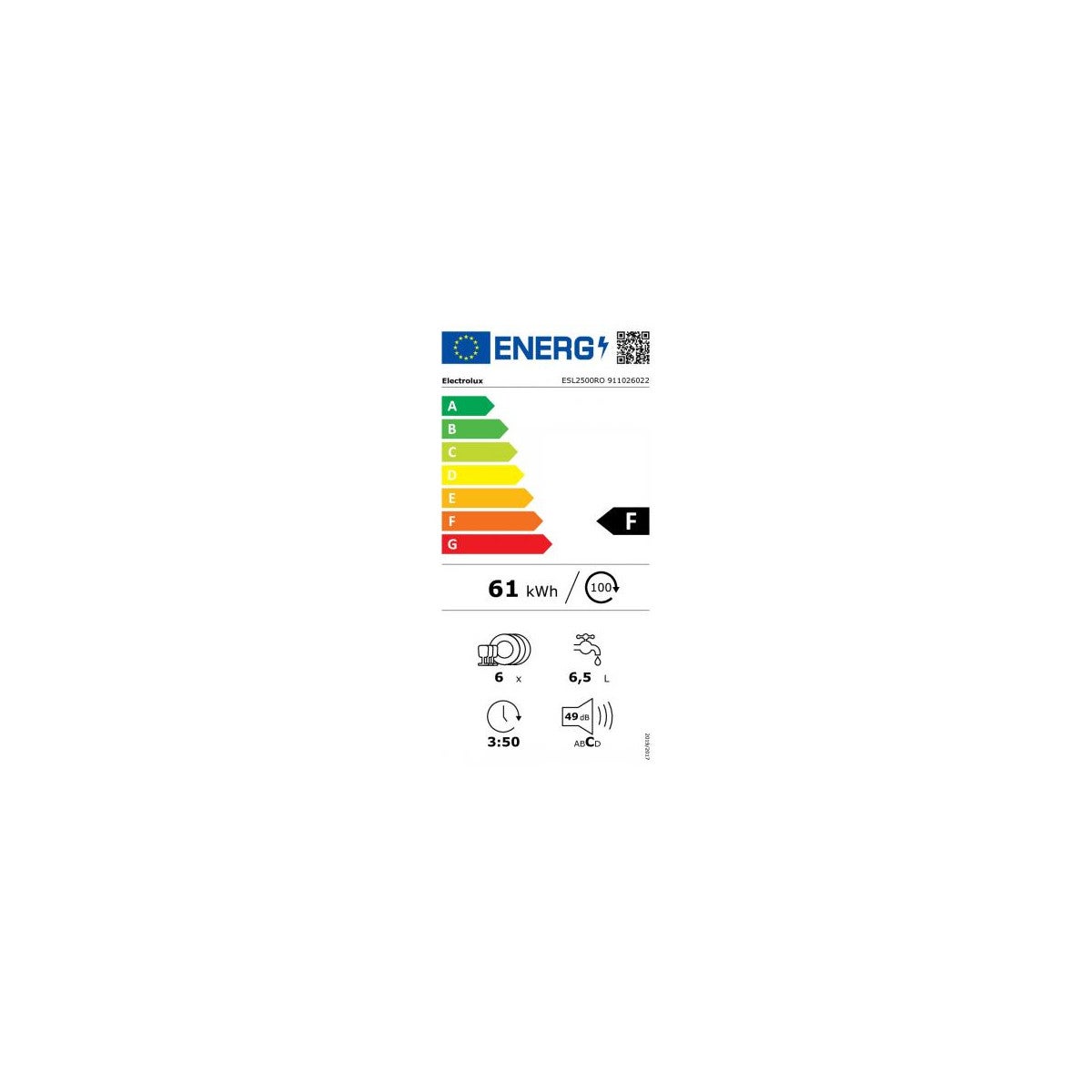 Lave-vaisselle encastrable ELECTROLUX 6 Couverts 55cm F, ESL 2500 RO - 6