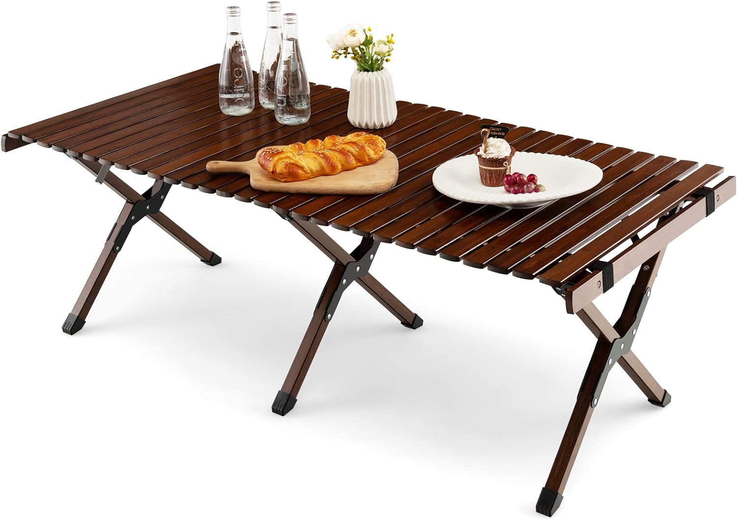 Składany Drewniany Stół Kempingowy, Przenośny Stół Piknikowy z Torbą Transportową, Zwijany Stół Bambusowy, do Ogrodu, Tarasu, Ogrodu (Kawiarnia)