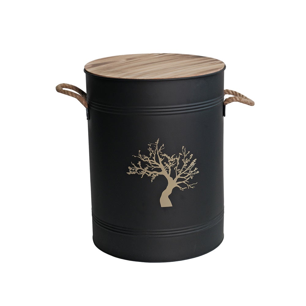 Réservoir à granulés 51 L acier noir - Ø 37 x H 48 cm - Avec tamis et pelle - 2