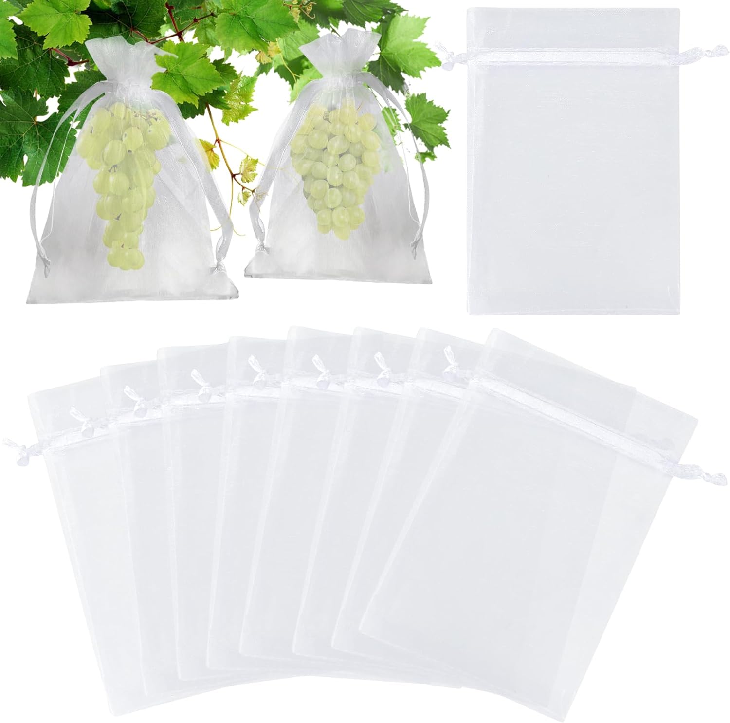 100 woreczków siatkowych do ochrony owoców, białe woreczki prezentowe z organzy, duży format, 17 x 23 cm