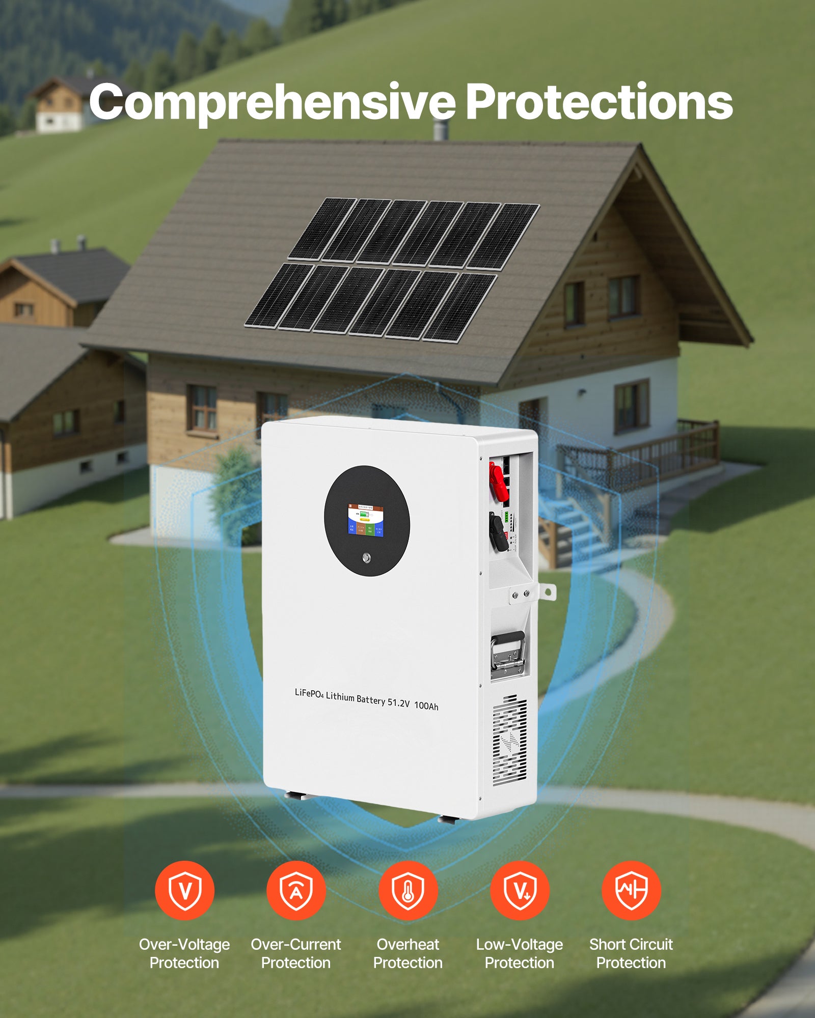 Kit Solare Off-Grid Completo VEVOR 2400W 48V, con 12 Pannelli Solari Monocristallini, Batteria LiFePO₄ 51,2V 100Ah e Inverter Ibrido 48V - 5