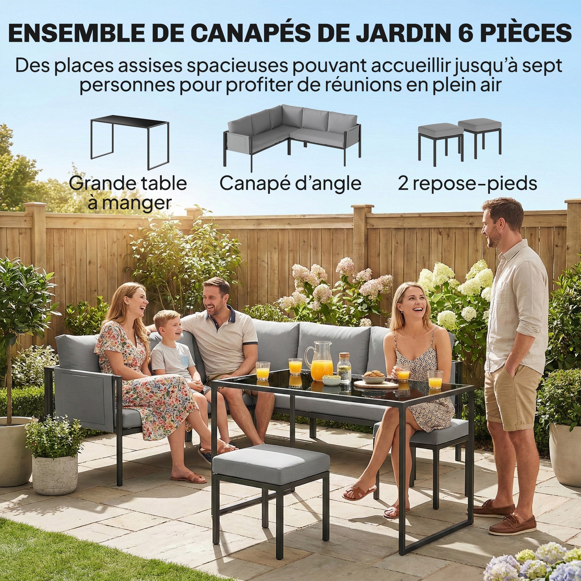 Salon de jardin 7 places acier galvanisé Outsunny - 4