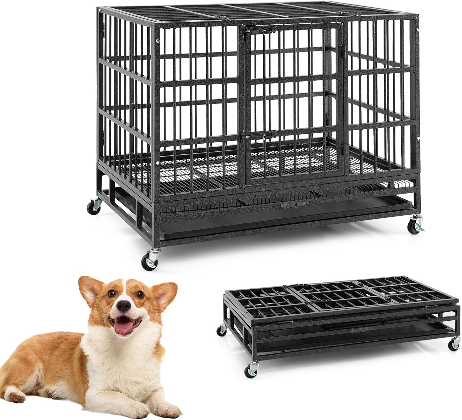 Merlin Cage Cage pour Chien Pliable en Métal avec Roues Verrouillables, Cage avec ...