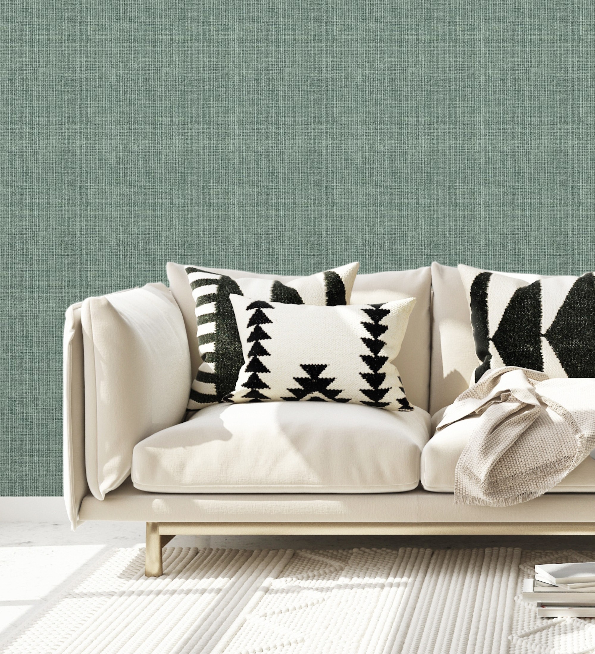 Papel pintado vinílico ecológico tejido de lino tonos verdes con textura en relieve - london textile 682504 de gaulan - rollo de 10 m x 0,52 m