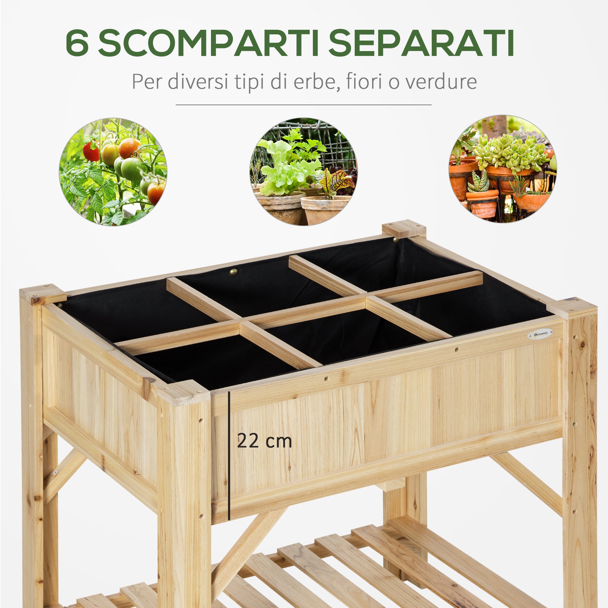 Jardinière surélevée à 6 compartiments, avec base en sapin, 78,5 x 58 x 81 cm - 8