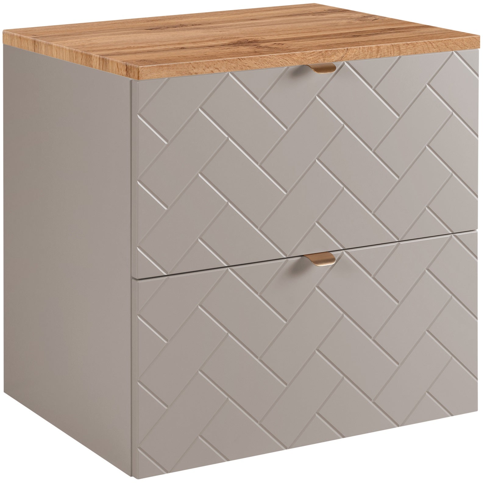 Kaszmirowa szafka łazienkowa MADIS 60 cm wisząca frezowane szuflady blat dąb wotan