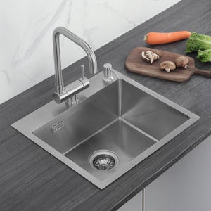 Cecipa max Évier 1 Bac 50×45×18.5CM Évier Cuisine Brossé en Acier Inox + Distributeur de Savon