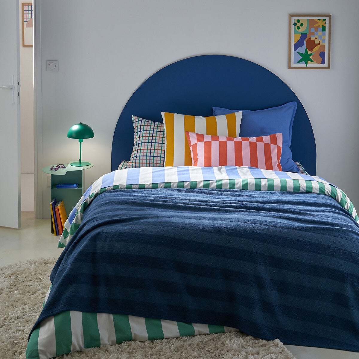 Drap plat en coton, Hendaye bleu - Rayé bleu - 270 x 290 cm - 2