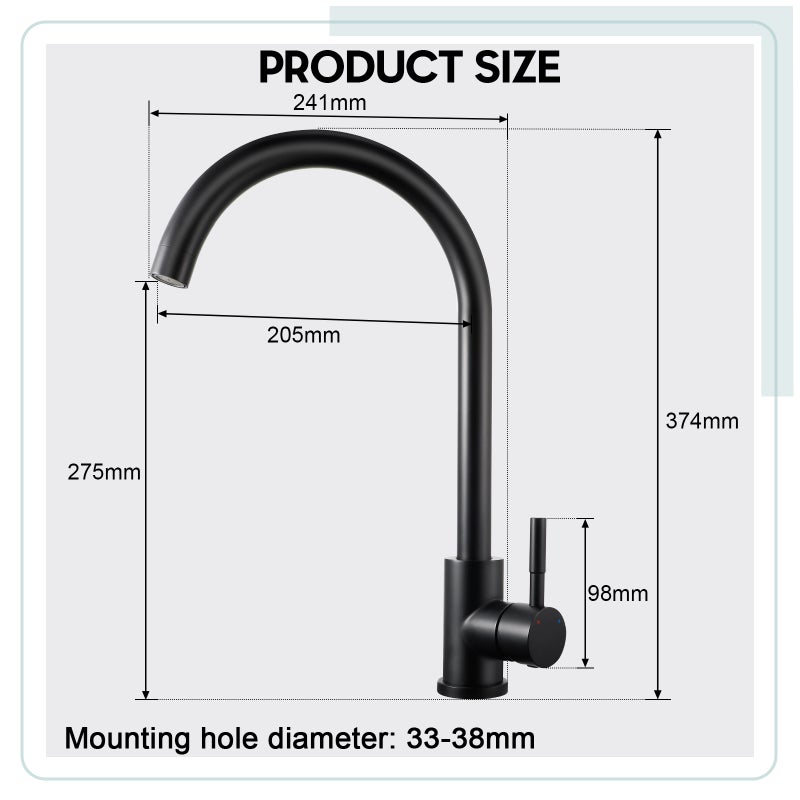 LOVHAUS Czarna Bateria Kuchenna, Bateria Kuchenna ze Stali Nierdzewnej z Obrotową Głowicą 360°, Bateria Zlewozmywakowa z Wysoką Wylewką