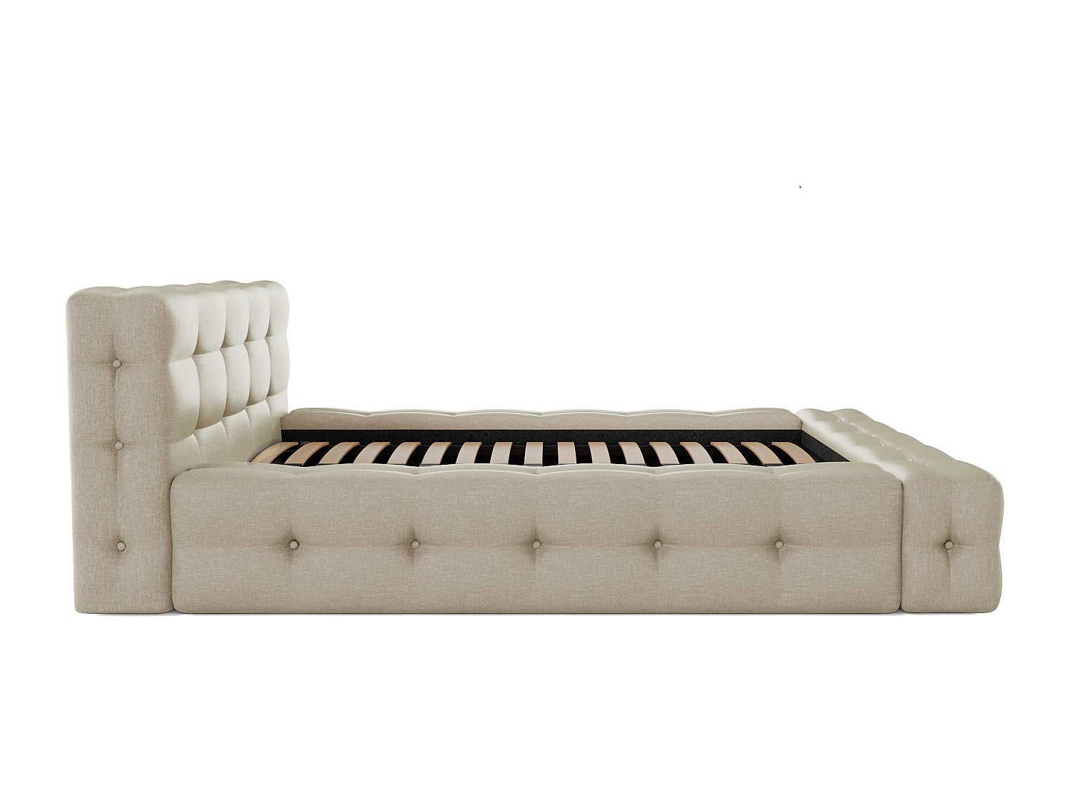 Lit capitonné 140 x 190 cm - Tissu chiné - Beige - LERUCO - 4