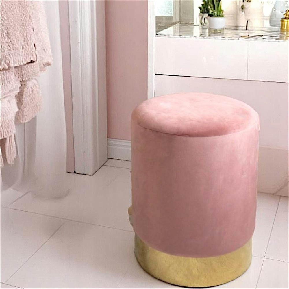 Pouf en velours rose sur base dorée BRUGES | Leroy Merlin