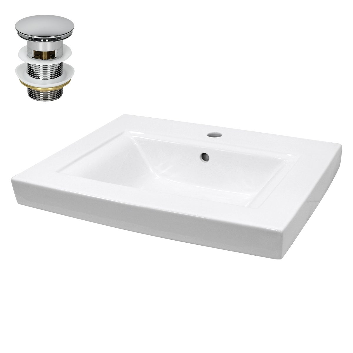 ECD Germany Umywalka Umywalka 605x465x160mm biala ceramiczna wraz z zestawem odplywowym z przelewem Umywalka do zabudowy Umywalka reczna Umywalka do
