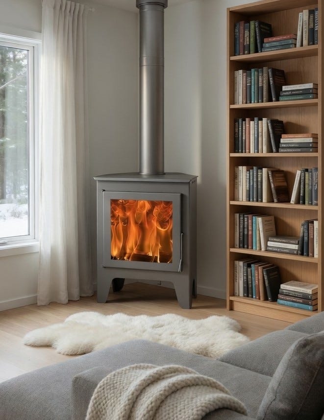 Estufa de leña de rincón R6 Max - 11 kw / Triple combustion / Cristal limpio