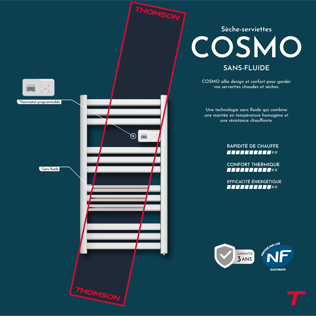 Sèche-serviette électrique sans fluide connecté WiFi 500W Thomson COSMO blanc - 2