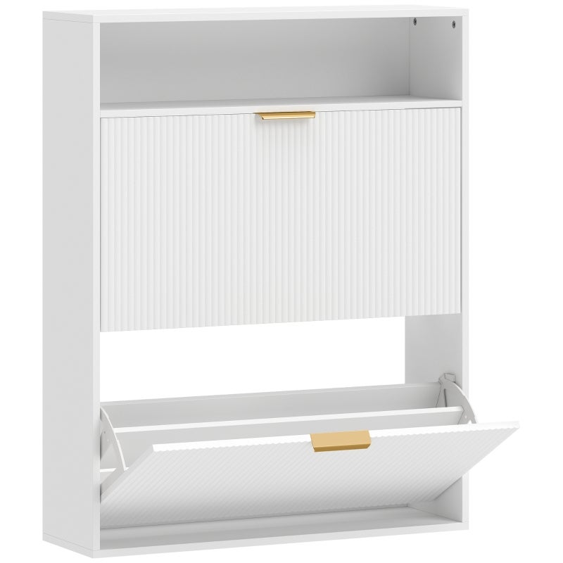 Pantofi îngust cu 2 compartimente pliabile și spațiu de depozitare pentru holuri și zone de intrare, alb, Lemn, 80 x 24 x 102,5 cm