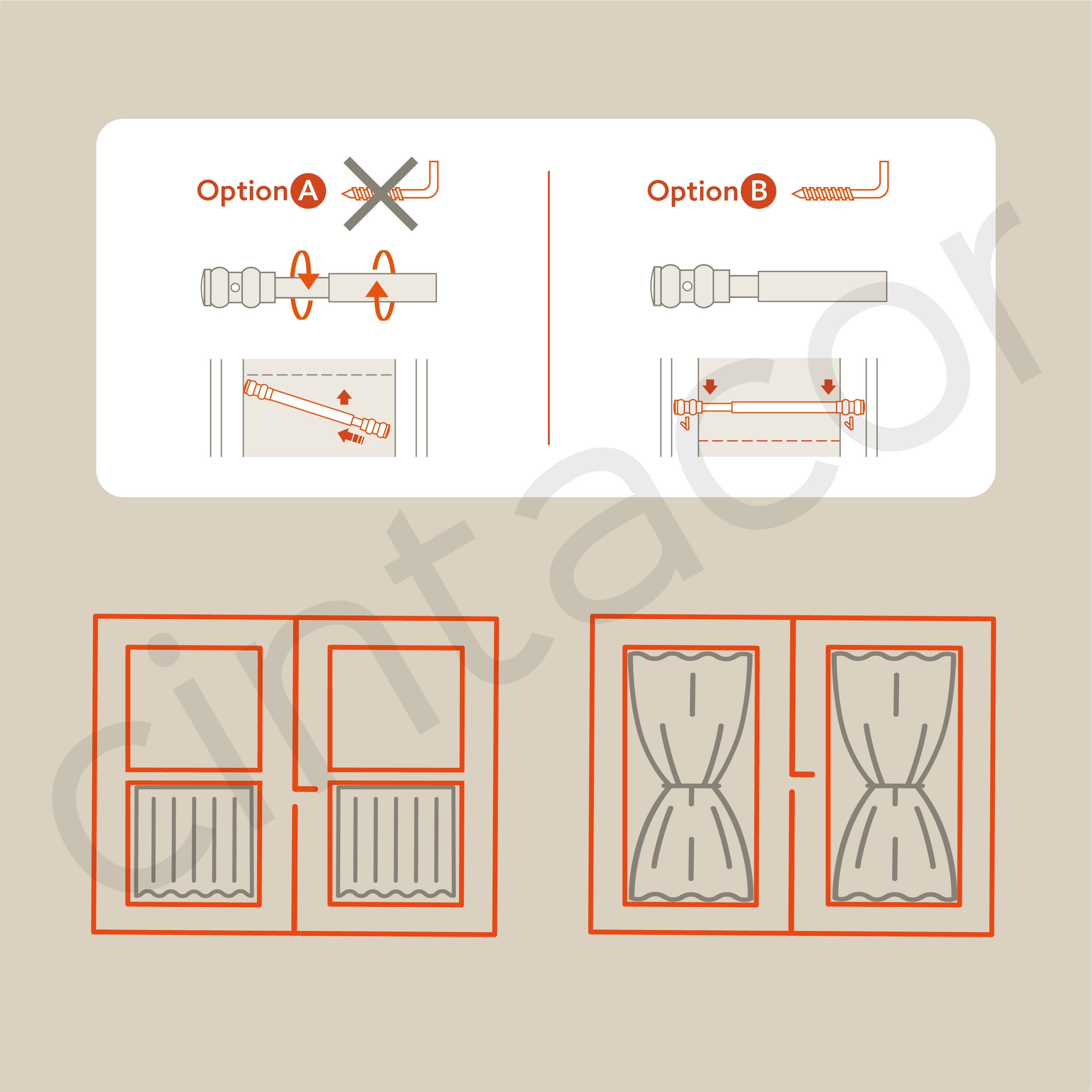Haste de cortina DUO sem perfuração, haste de pressão extensível, fácil instalação com encaixe ou com ganchos | Diâm 9mm | 1 peça | Branco, 30-50cm - 5