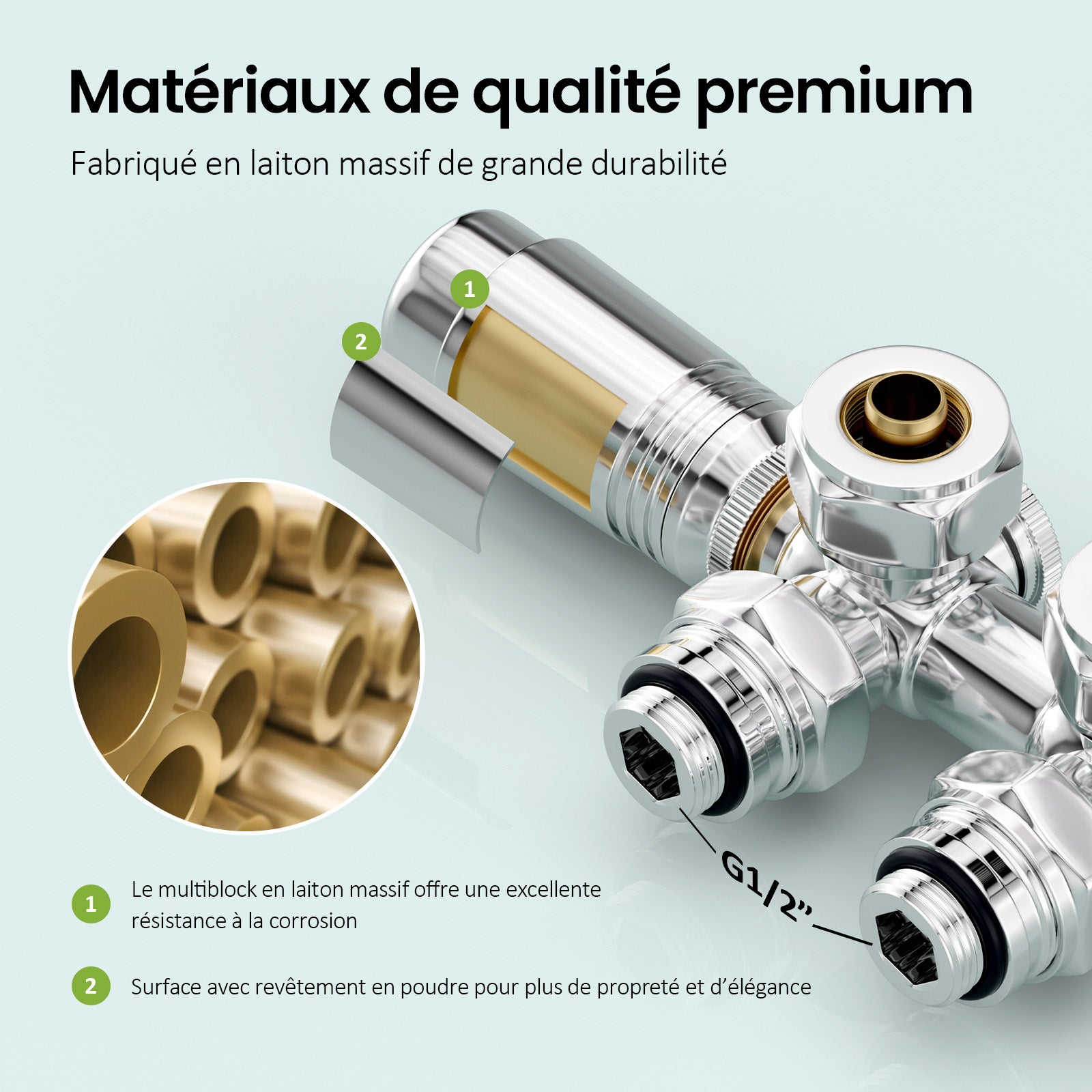 Juego de válvula termostática para radiador de baño – Conjunto en color Cromado – Apto para tuberías de 15 mm y 16 mm - 4