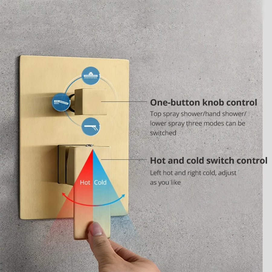 🌟 Douche pluie murale dorée 250 x 250 mm | Alcor - 5