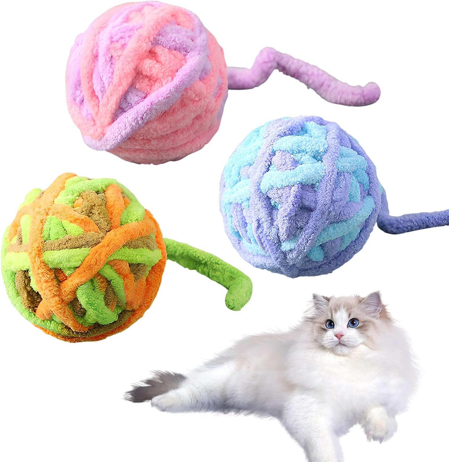 Bolas de lana para gatos, juguetes interactivos con cascabeles y - Main Image