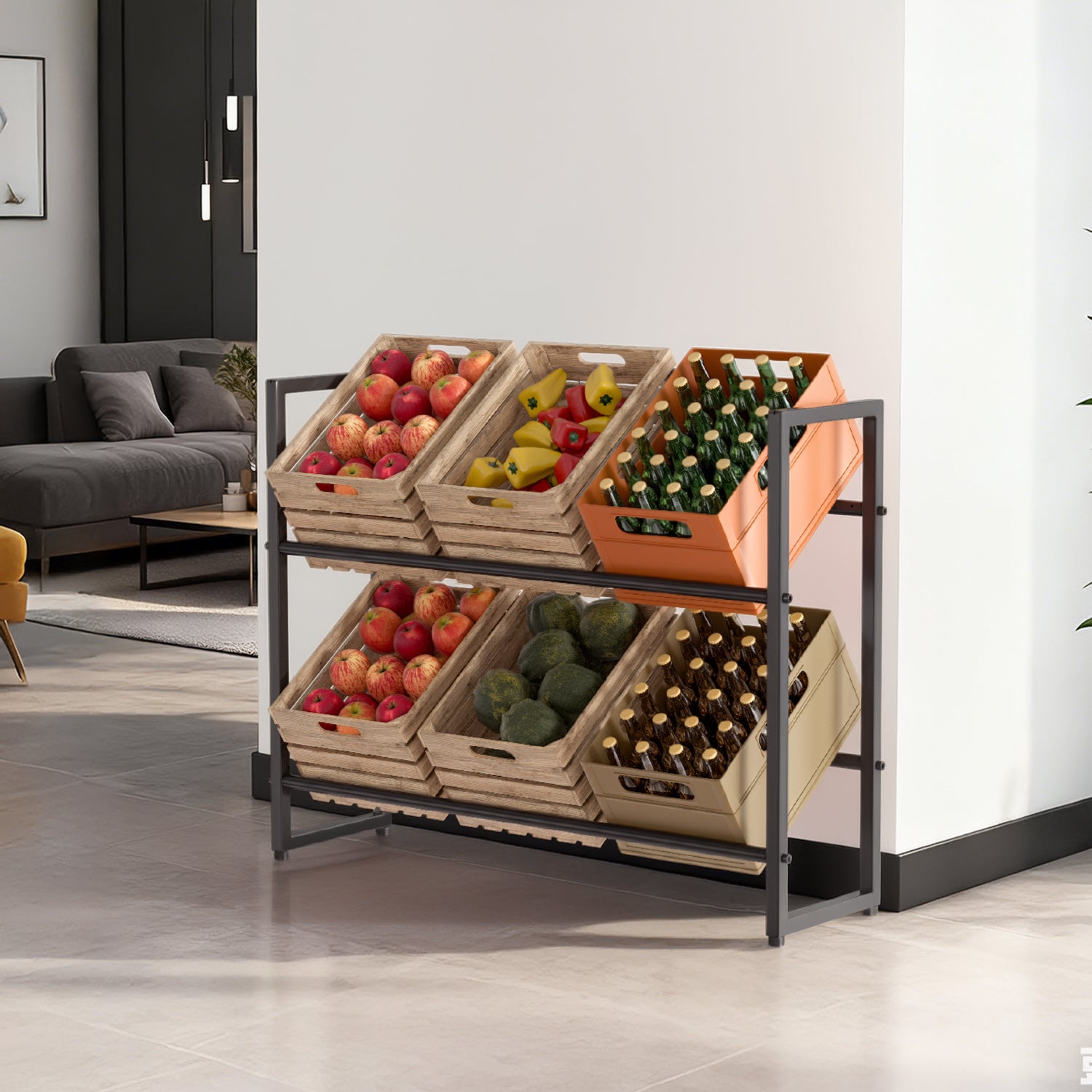 Regał na skrzynki z napojami 105x32x85cm na 6 skrzynek, 2-poziomowy, metal czarny, 4 sztuki - 9