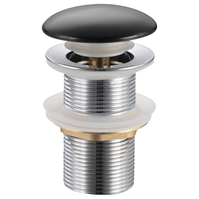 Bonde de lavabo en laiton Click-Clack modèle A universelle pour lavabo 1/4 de pouce sans trop-plein avec tête en céramique noire