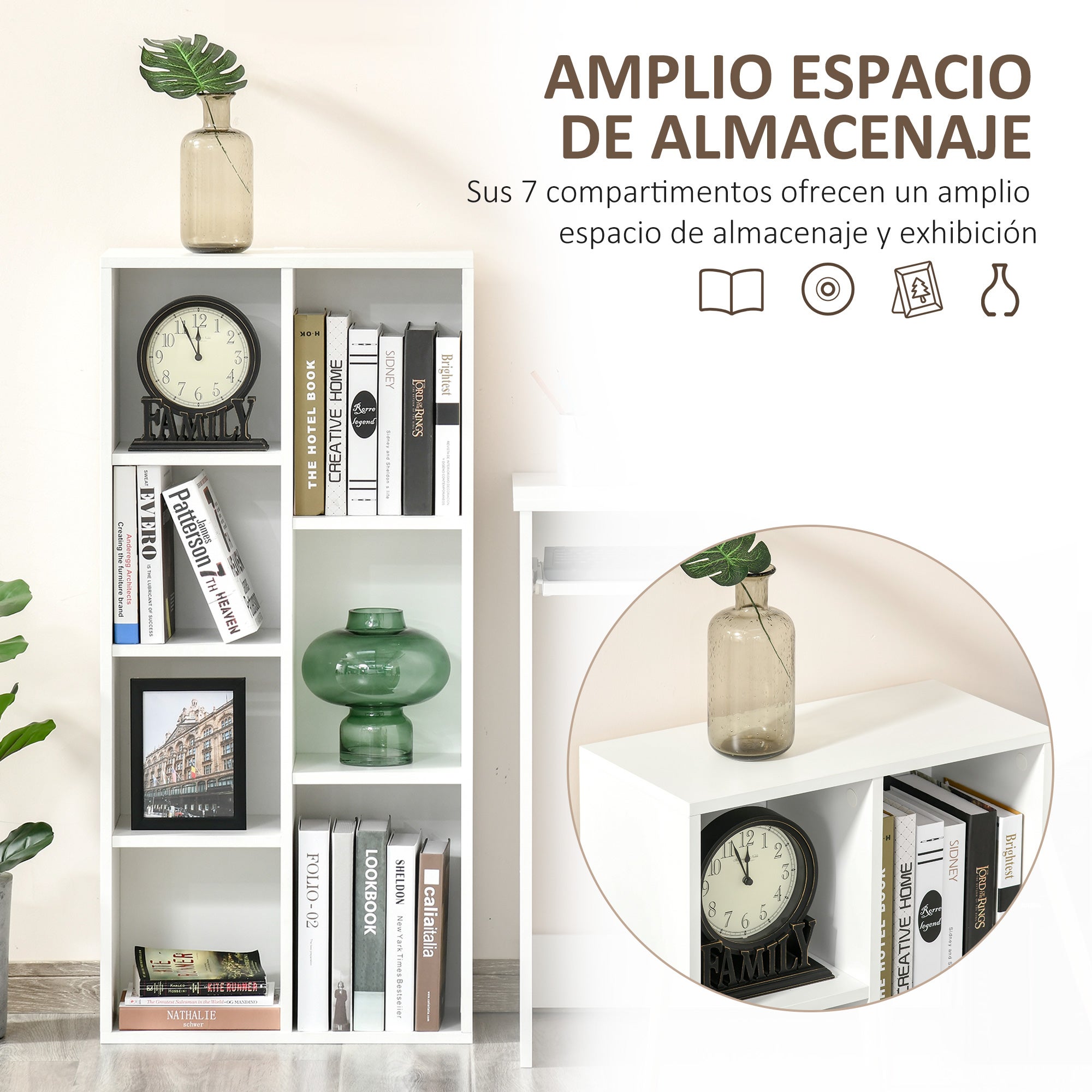 Estante para Livros HOMCOM Branco Aglomerado de Madeira 50x24x106cm - 5