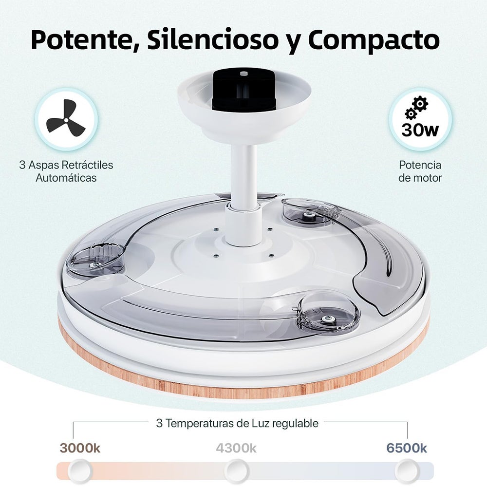 Ventilateur de plafond avec lumière LED rétractable 106 cm, 3 pales, puissance totale 72W, sans application, avec télécommande, programmateur - 6