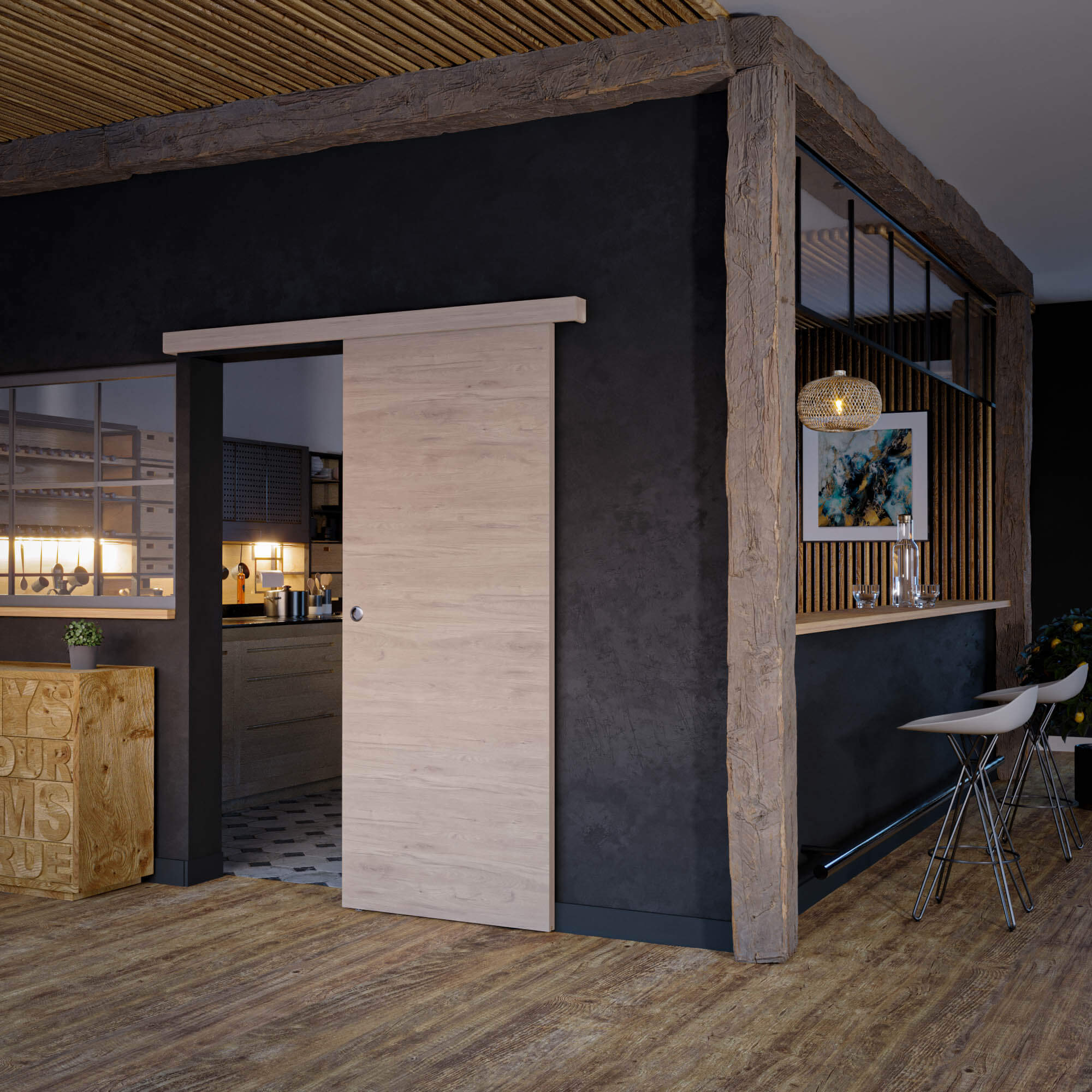 Porte Coulissante avec Rail - Denver 83 cm - Avec butée - 5