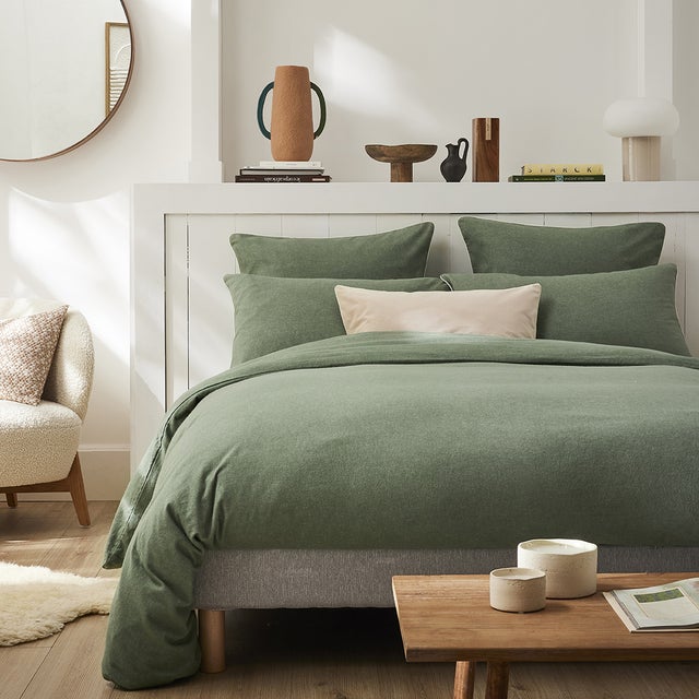 Parure de lit unie en flanelle de coton, taies rectangles, FRISSON