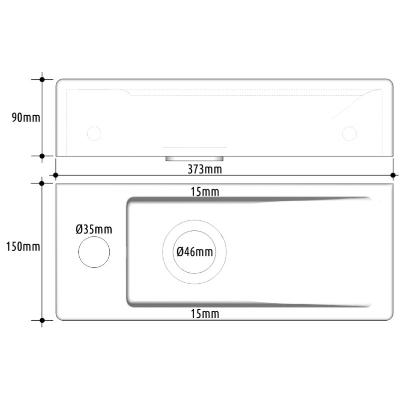 Lave-mains gain de place à suspendre 37 x 15 cm - robinet à gauche - Longine - 3