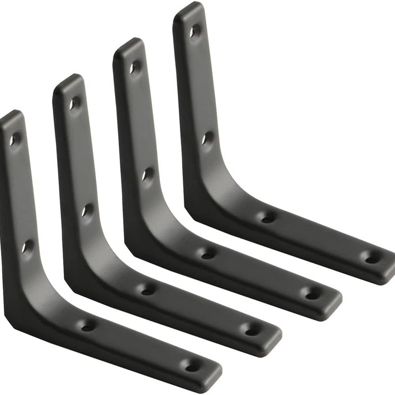 Wspornik półki, uchwyt półki ścienny, 100 x 100 mm, czarny, 4 sztuki, ze śrubami