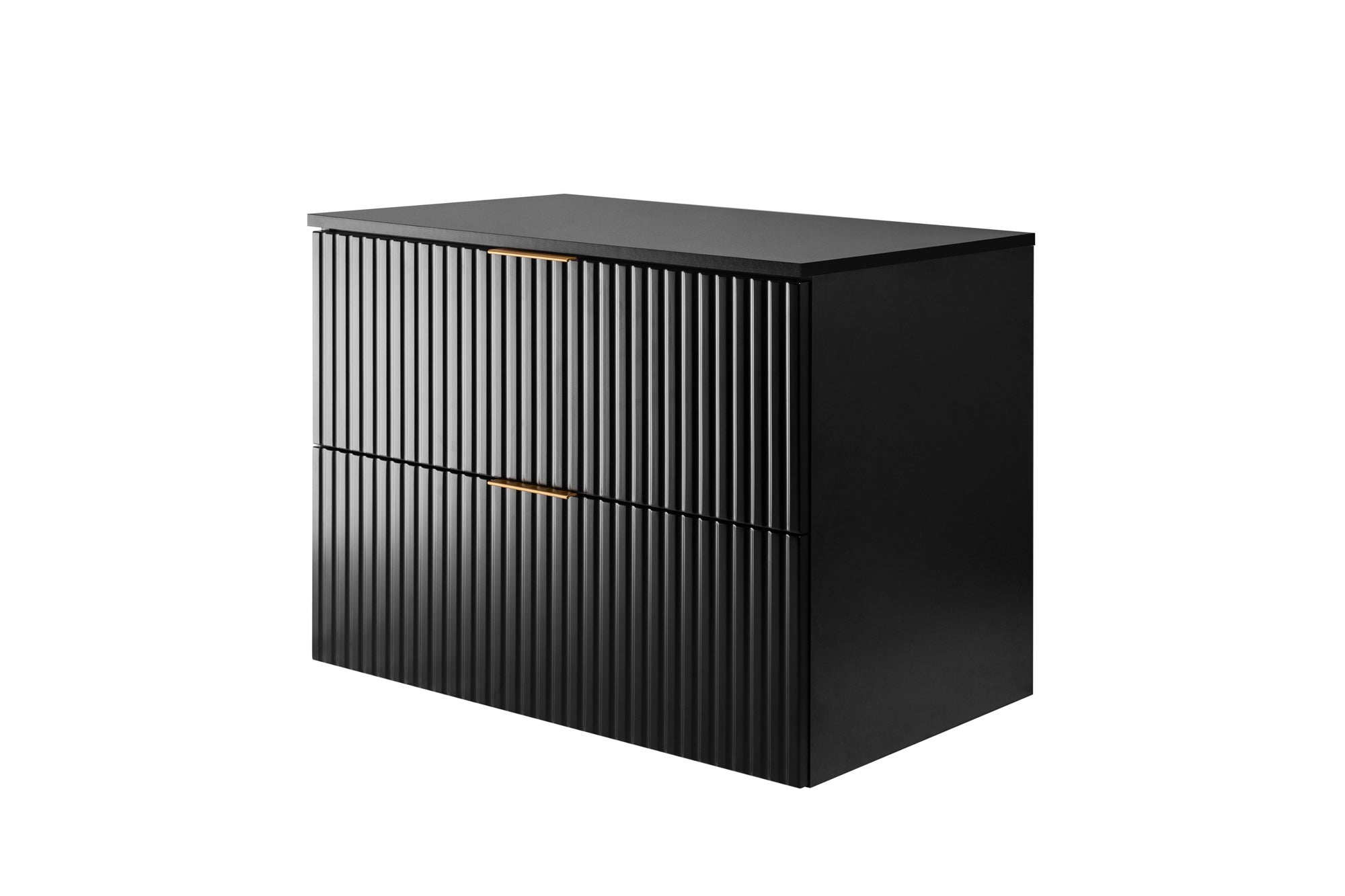 Szafka pod umywalkę z blatem FLOW 80 cm czarna 2 kolory uchwytów w zestawie ryflowane fronty