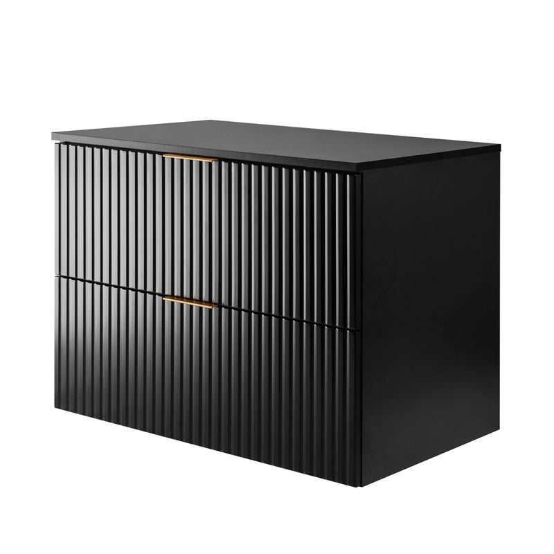 Szafka pod umywalkę z blatem FLOW 80 cm czarna 2 kolory uchwytów w zestawie ryflowane fronty