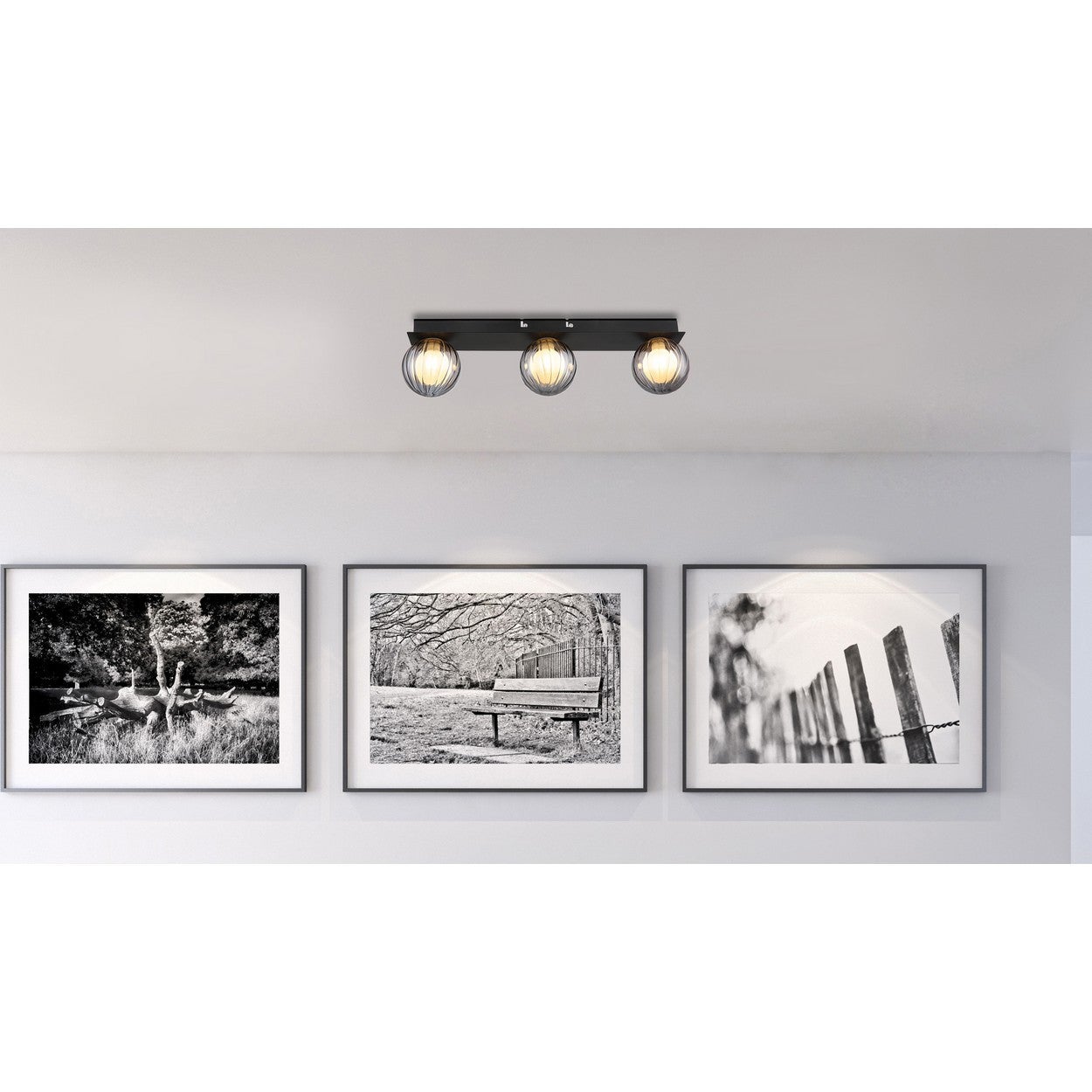 Plafonnier Globe Noir Mat IP44 Boules Abat-jour Verre Fumé 3x G9 - 5