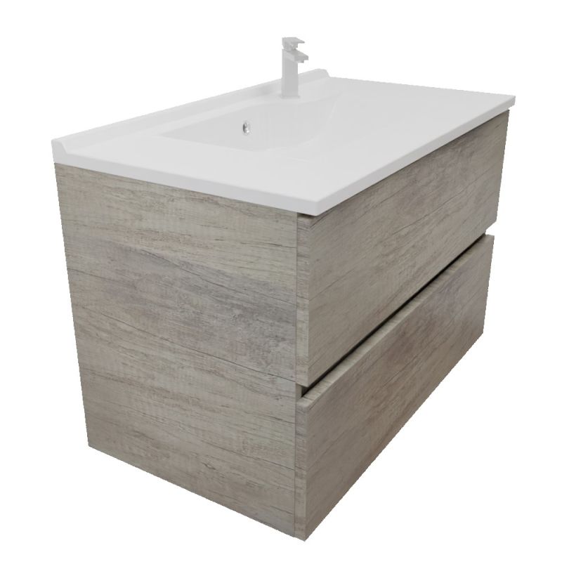 Meuble salle de bain suspendu 80 cm ROSALY INOX- Bois- Plan vasque en Résine - 2