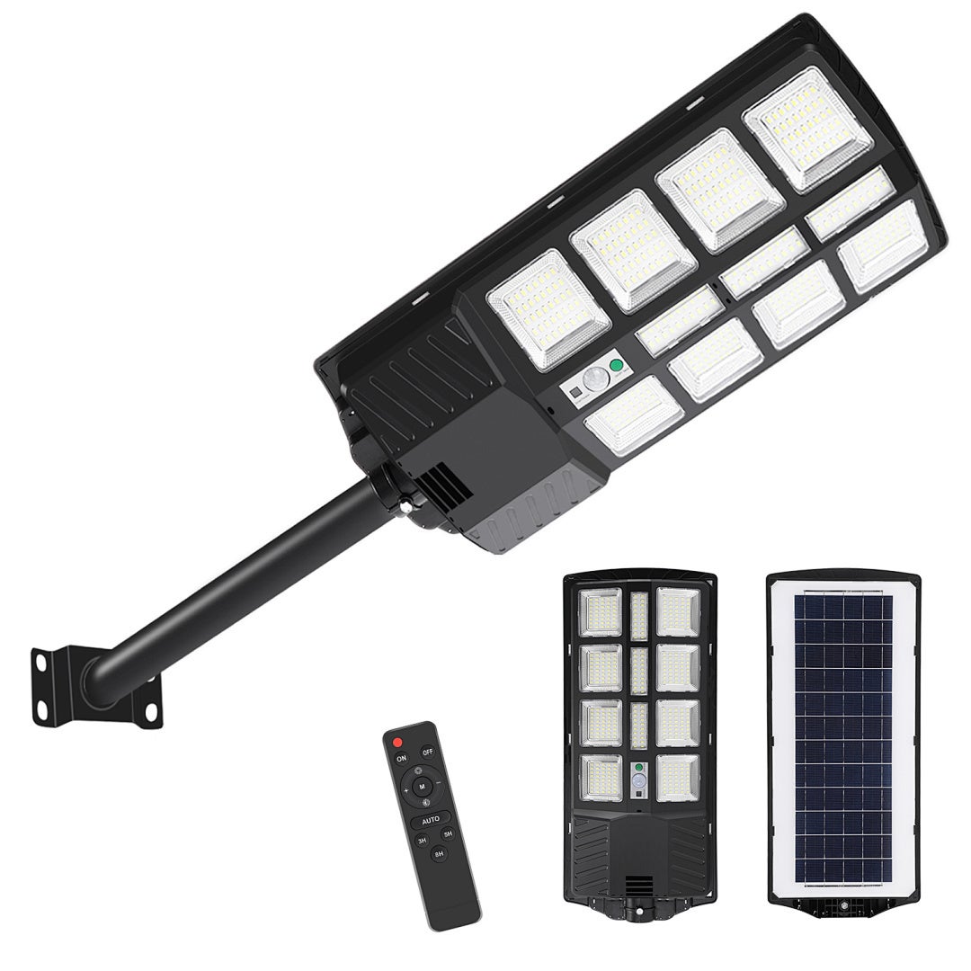 4x Zewnętrzna Lampa Solar­na LED 400W z Pilotem, Kinkiet Ścienny IP67 6500K, Czujnik Ruchu, Oświetlenie Ogrodowe