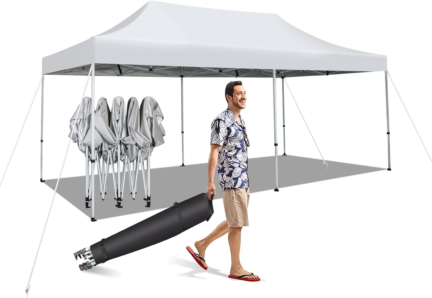 3x6 m Składana Altana Ogrodowa dla 16-20 Osób, Składany Namiot Barnum do Użytku Komercyjnego, o Regulowanej Wysokości 3/3,15/3,3 m z 10 Kołkami