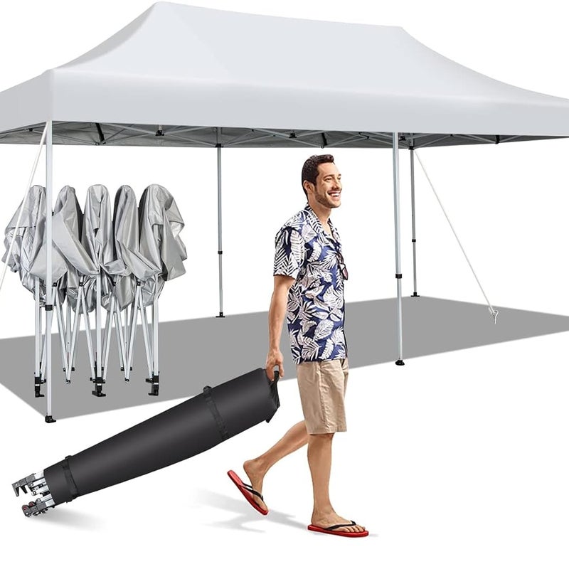 3x6 m Składana Altana Ogrodowa dla 16-20 Osób, Składany Namiot Barnum do Użytku Komercyjnego, o Regulowanej Wysokości 3/3,15/3,3 m z 10 Kołkami