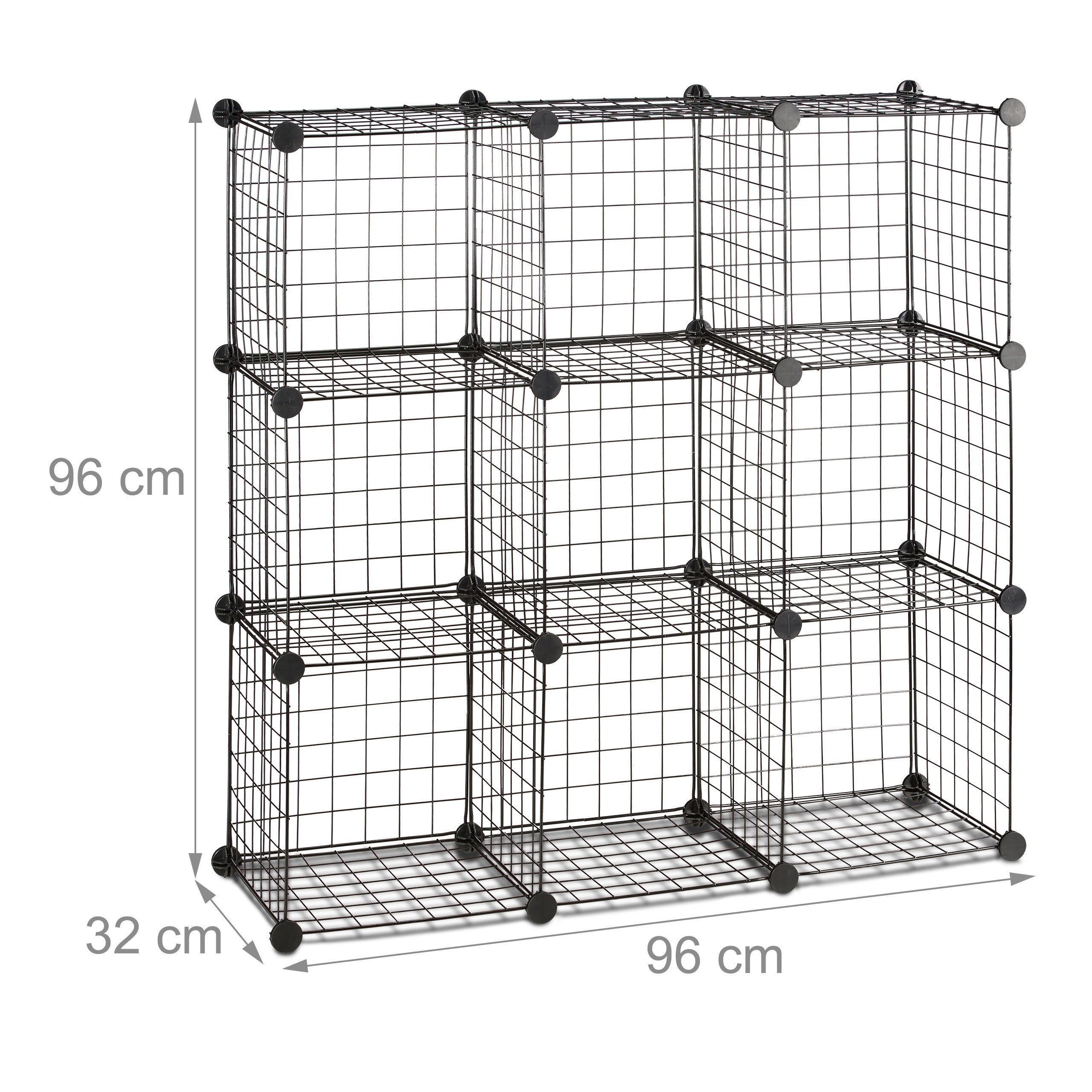 Étagère modulable grille treillis 9 cubes compartiments DIY métal meuble rangement grillage 30x30 cm, noir, Relaxdays - 4