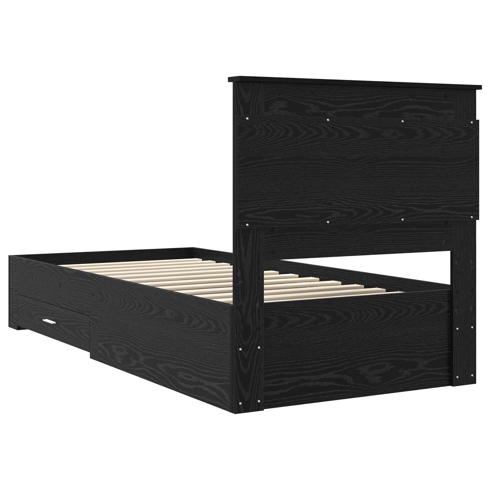 Cadre de lit chêne noir 90 x 190 cm en panneau de bois - 9