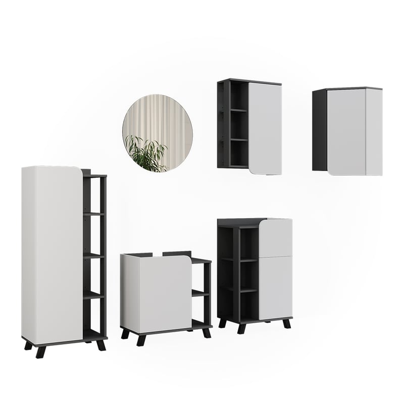 Vicco Zestaw mebli łazienkowych Karen, Antracyt/biały, 5 części