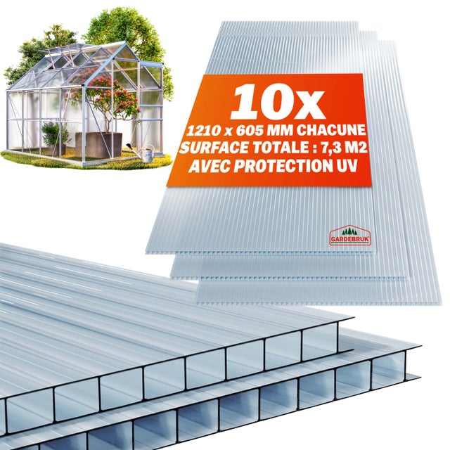 GARDEBRUK Plaques de polycarbonate 10x 6mm 121x60,5cm 7,3m²