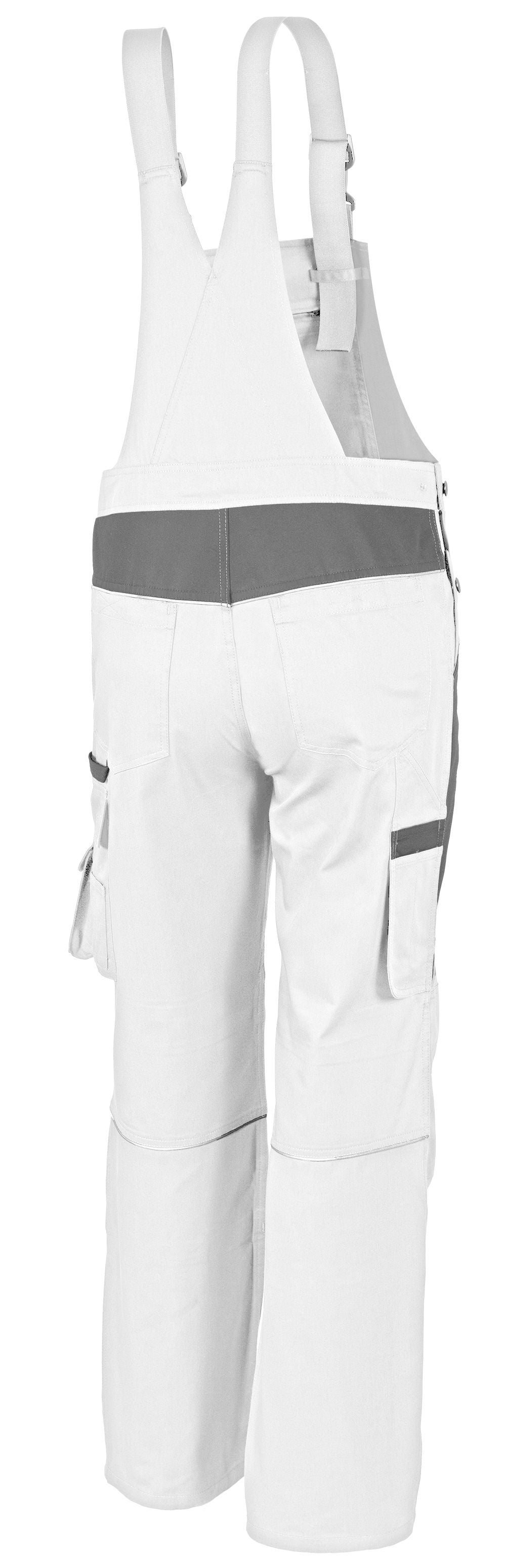 Qualitex - PROfessionals salopette solide en fibre renforcée - blanc/gris - size 54 - Unisex - bleu de travail - 15 poche - Pantalon de travail - 2