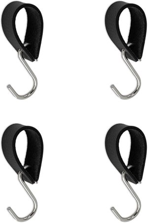 Grandi ganci a S con passanti in pelle per appendere jeans, pantaloni, borse e borsette / Acciaio inossidabile, ottone, metallo nero elegante - 6 pezzi - Italia